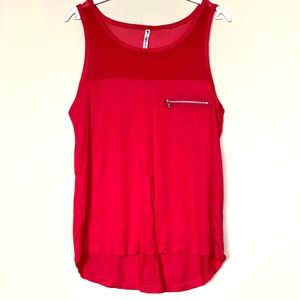 Red Tank Top with Zippered Pocket and Mesh Accents